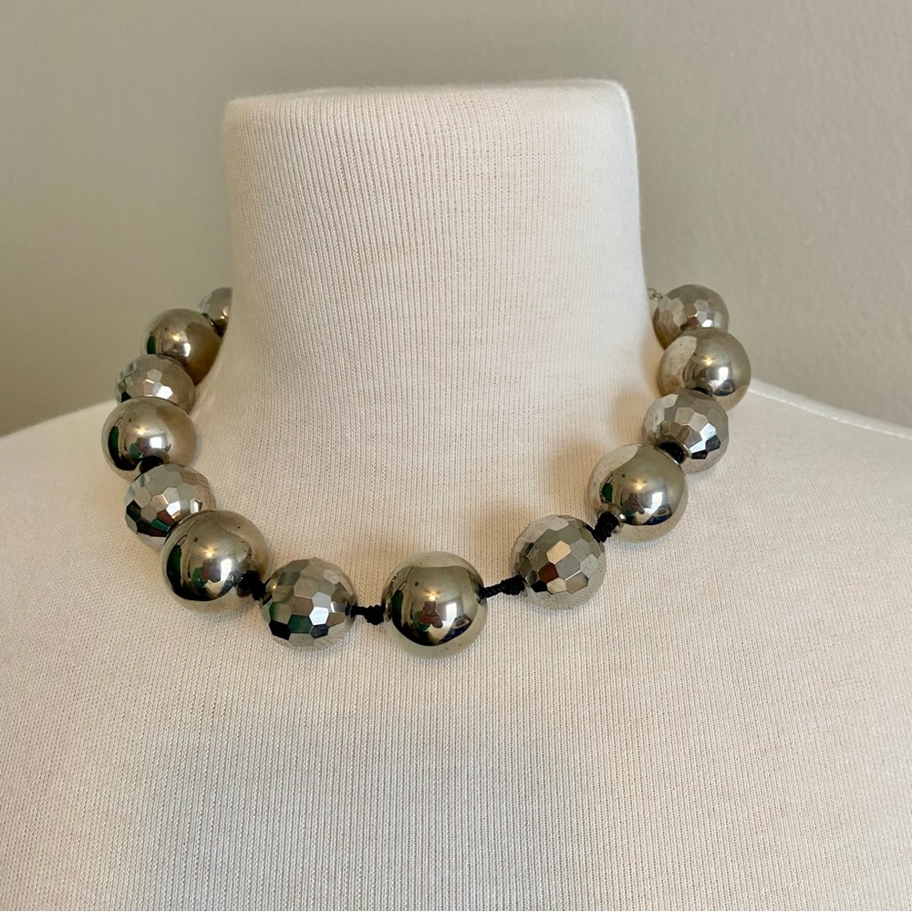 NWT Ann Taylor Metallic Pewter Stainless Steel Faceted Beads Necklace NEW